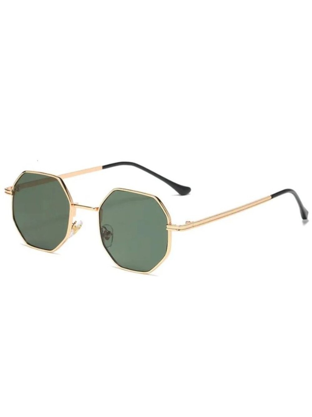 Unisex Octagonal Gold Metal Frame Green Lens Sunglasses